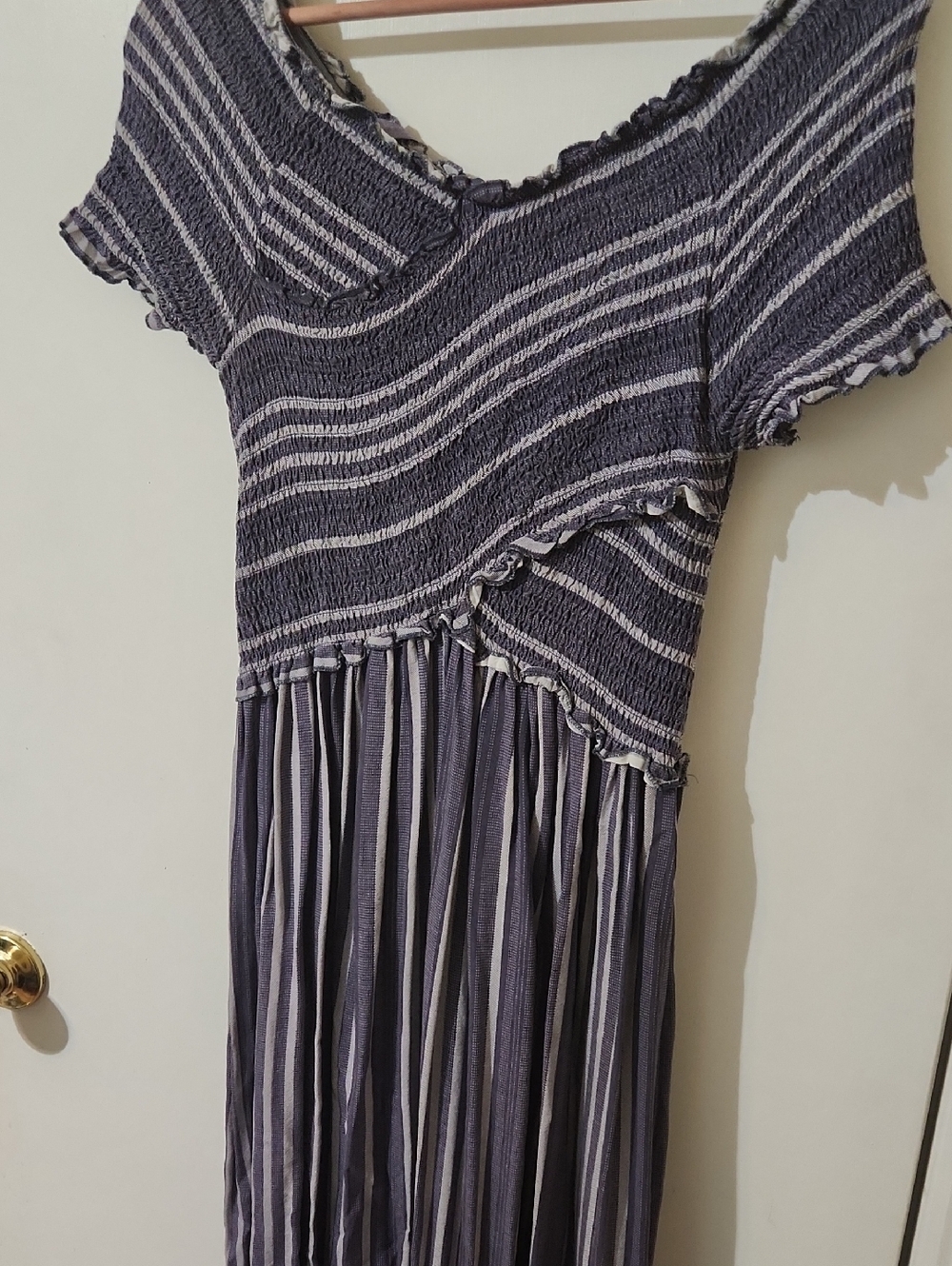 Japna Navy and White Striped Smocked Maxi Dress